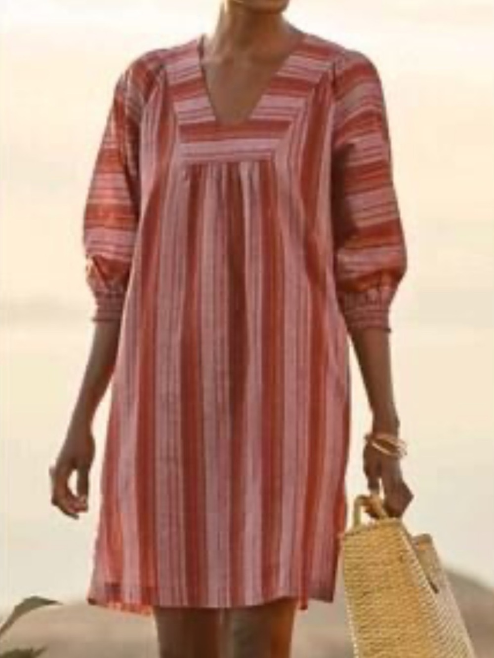 Garnet Hill Rust and White Striped Midi Dress